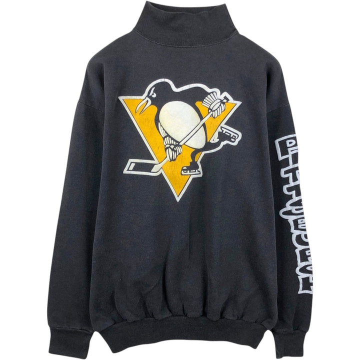 90'S NHL Pittsburgh Penguins High-Neck Logo Sweatshirt, Made in USA, Men's XL equivalent, Vintage polyester black type Vintage Second Hand