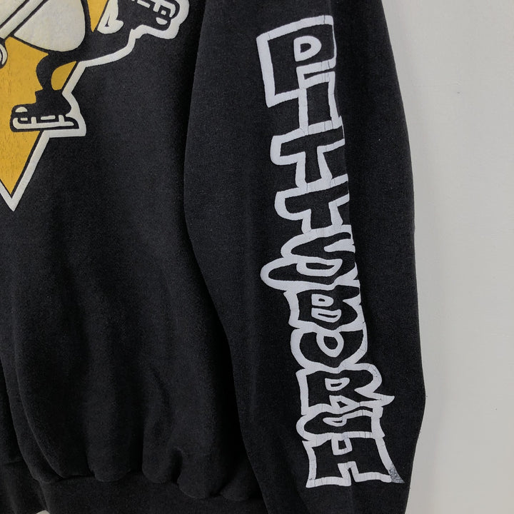 90'S NHL Pittsburgh Penguins High-Neck Logo Sweatshirt, Made in USA, Men's XL equivalent, Vintage polyester black type Vintage Second Hand