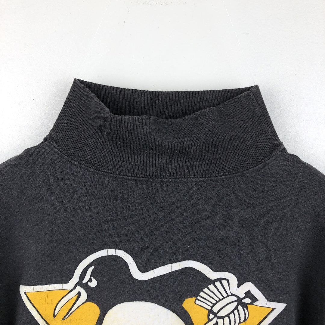 90'S NHL Pittsburgh Penguins High-Neck Logo Sweatshirt, Made in USA, Men's XL equivalent, Vintage polyester black type Vintage Second Hand