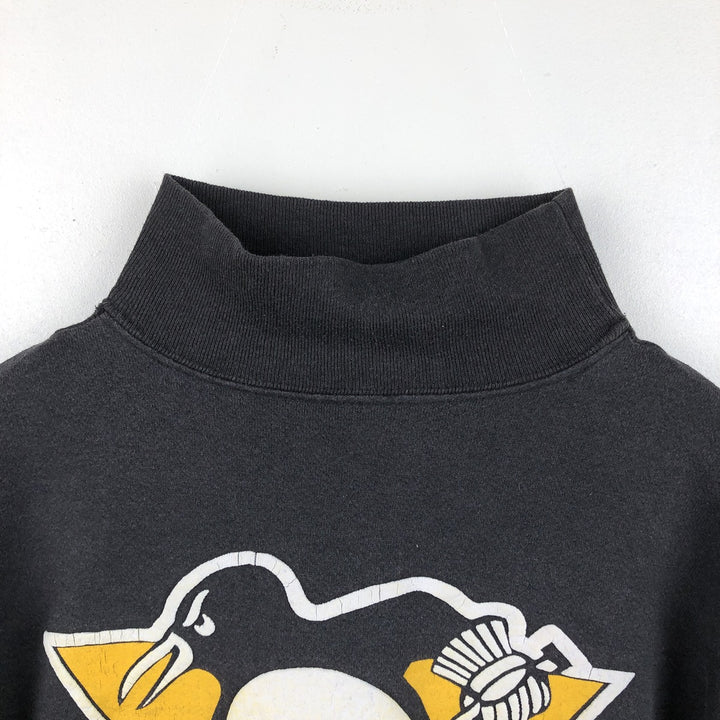 90'S NHL Pittsburgh Penguins High-Neck Logo Sweatshirt, Made in USA, Men's XL equivalent, Vintage polyester black type Vintage Second Hand