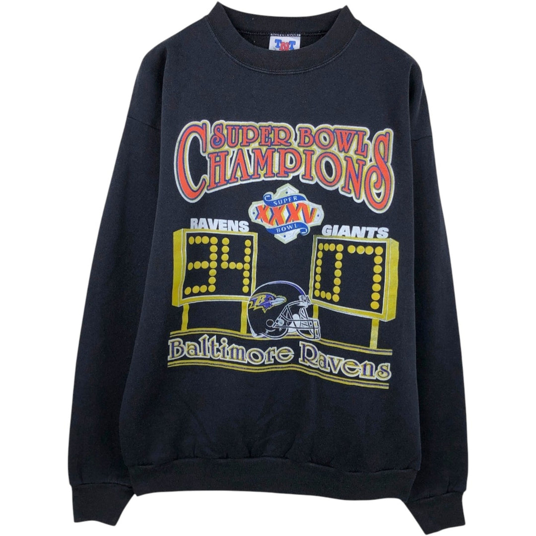 90'S TNT by TRAU & LOEVNER NFL Baltimore Ravens Logo Sweatshirt (Men's Size L) cotton black type Vintage Second Hand