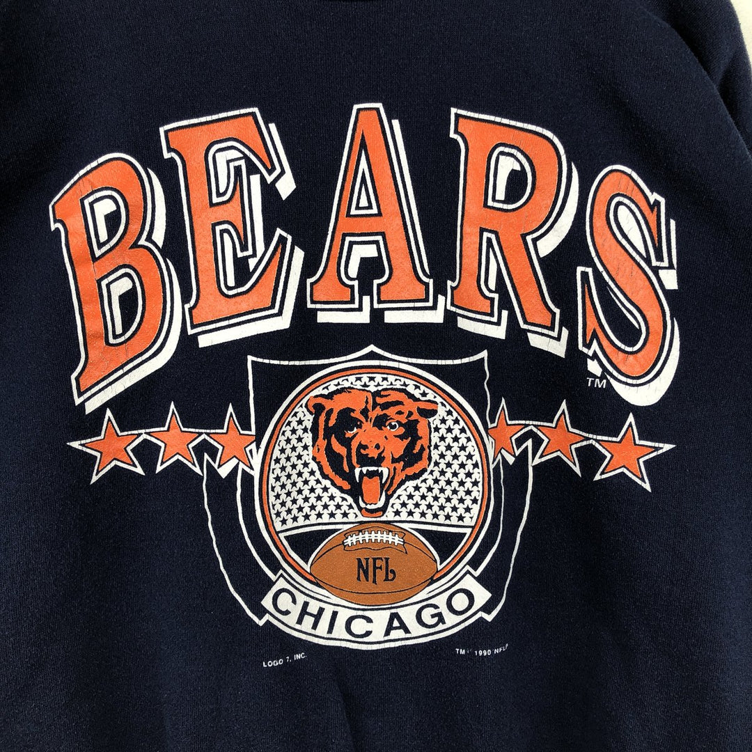 90'S LOGO7 NFL CHICAGO BEARS Logo Sweatshirt, Made in USA, Men's XL equivalent, Vintage cotton navy blue type Vintage Second Hand