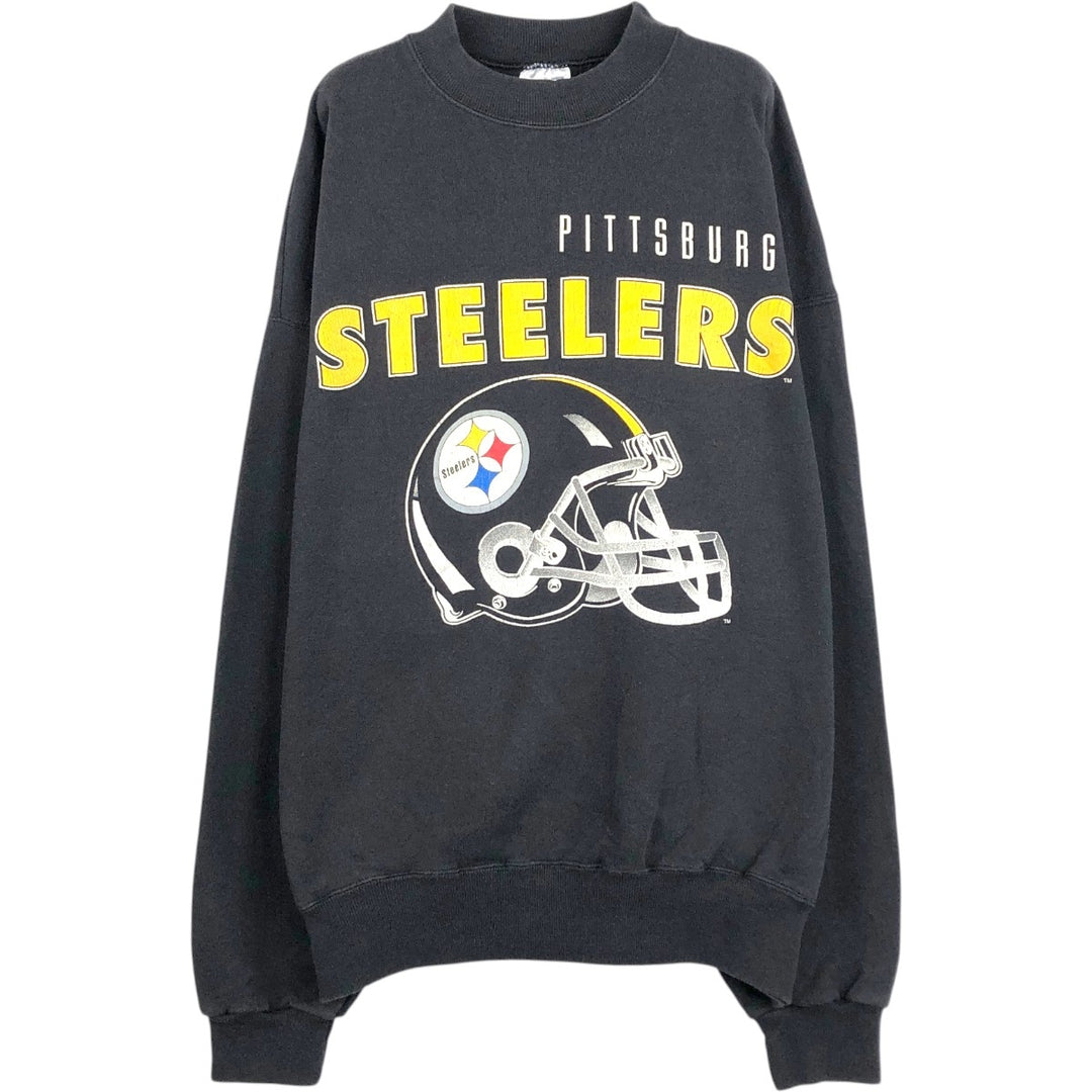 90'S Hanes NFL Pittsburgh Steelers Logo Sweatshirt, Made in USA, Men's XXL equivalent, Vintage cotton black type Vintage Second Hand