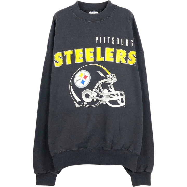 90'S Hanes NFL Pittsburgh Steelers Logo Sweatshirt, Made in USA, Men's XXL equivalent, Vintage cotton black type Vintage Second Hand