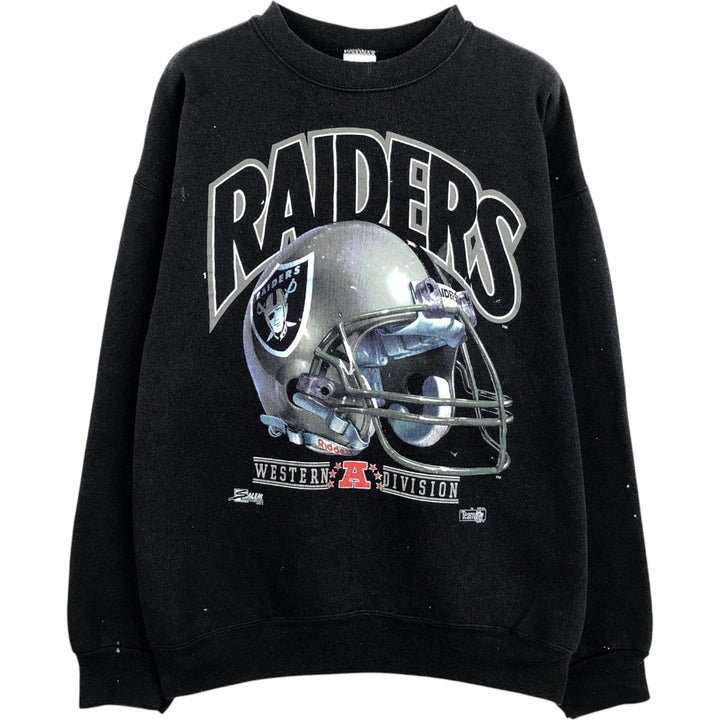 90'S NFL Las Vegas Raiders Print Sweatshirt, Made in USA, Men's XL (approx.), Vintage cotton black type Vintage Second Hand