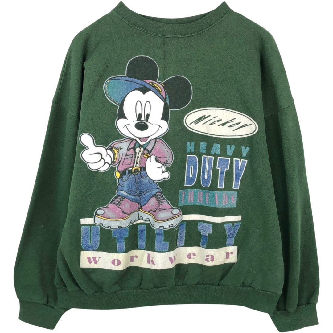 90'S Disney Mickey Mouse Character Sweatshirt, Men's Size XL (Equivalent), Vintage cotton Green type dark green Vintage Second Hand