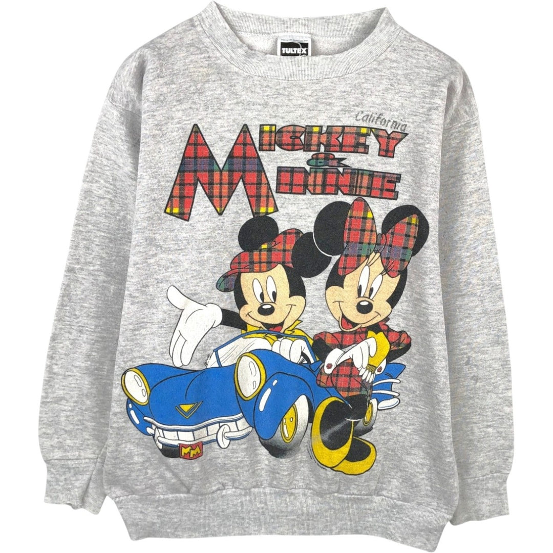 TULTEX Mickey Mouse & Minnie Mouse Character Sweatshirt, Men's Size L (Equivalent), Vintage cotton gray type Vintage Second Hand