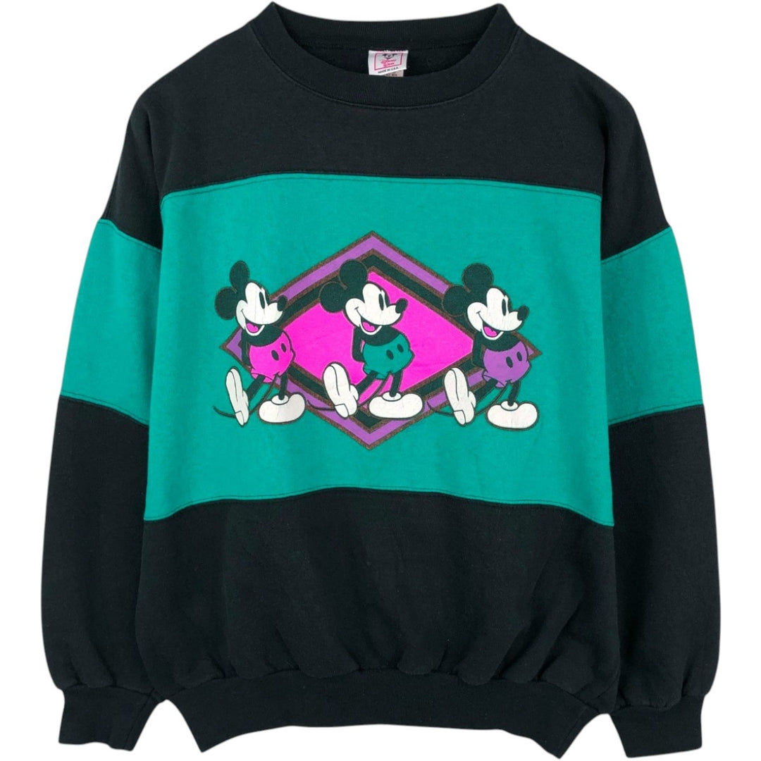80s-90'S Disney Mickey Mouse Character Sweatshirt, Made in USA, Men's XL equivalent, Vintage cotton green type Vintage Second Hand
