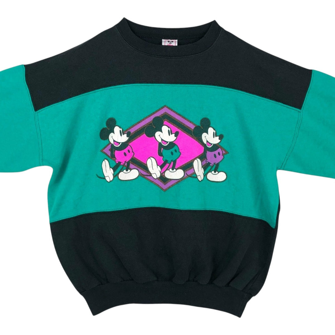 80s-90'S Disney Mickey Mouse Character Sweatshirt, Made in USA, Men's XL equivalent, Vintage cotton green type Vintage Second Hand