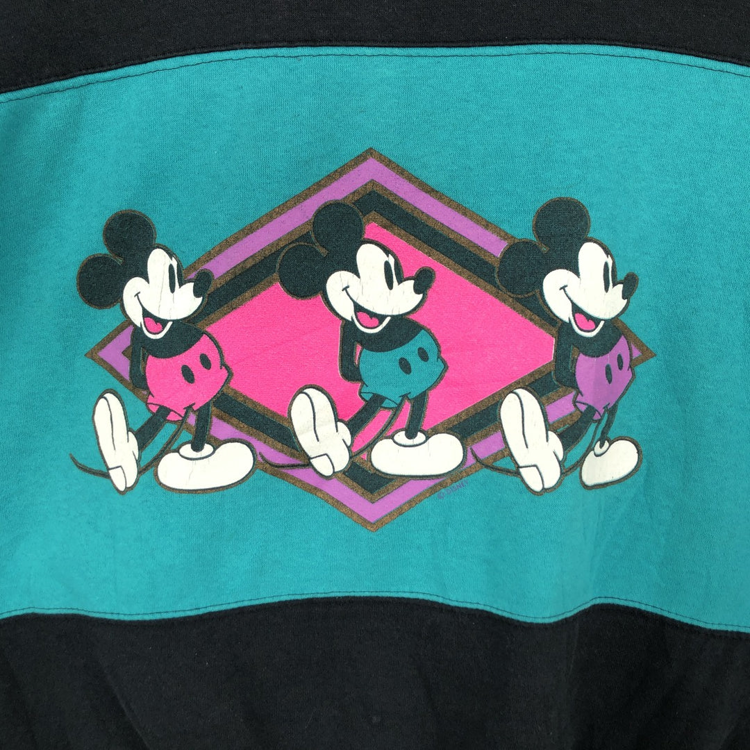 80s-90'S Disney Mickey Mouse Character Sweatshirt, Made in USA, Men's XL equivalent, Vintage cotton green type Vintage Second Hand