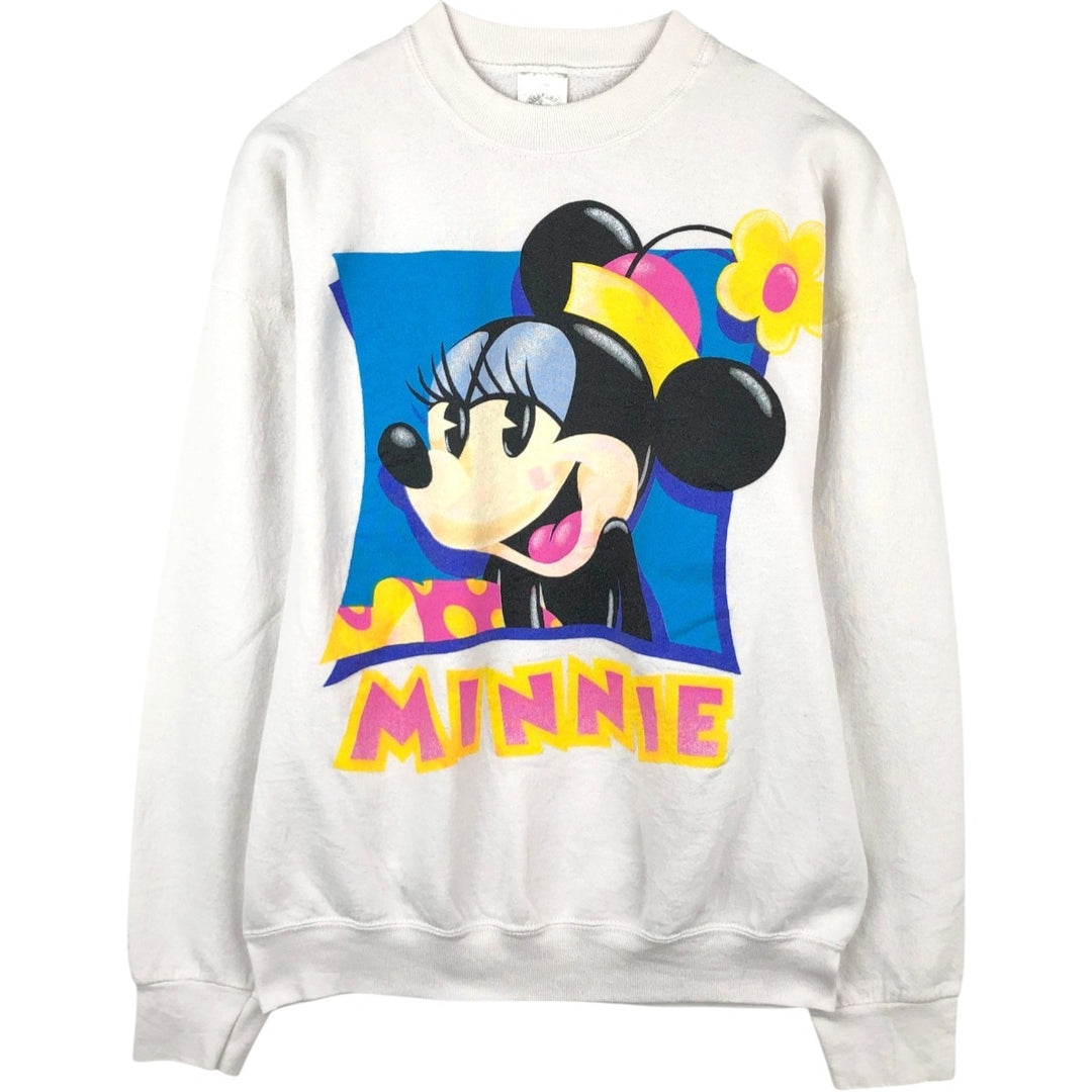 Disney MINNIE MOUSE character sweatshirt, made in the USA, men's size XL (approx.) cotton white type Vintage Second Hand