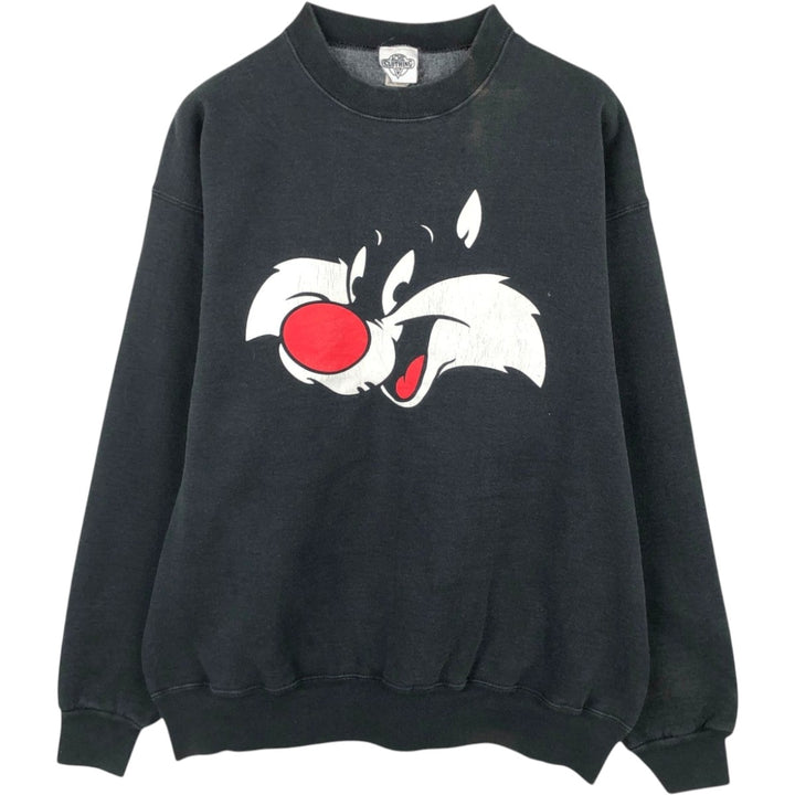 90'S ACME CLOTHING Sylvester Cat Character Sweatshirt, Made in USA, Men's XL equivalent, Vintage cotton black type Vintage Second Hand