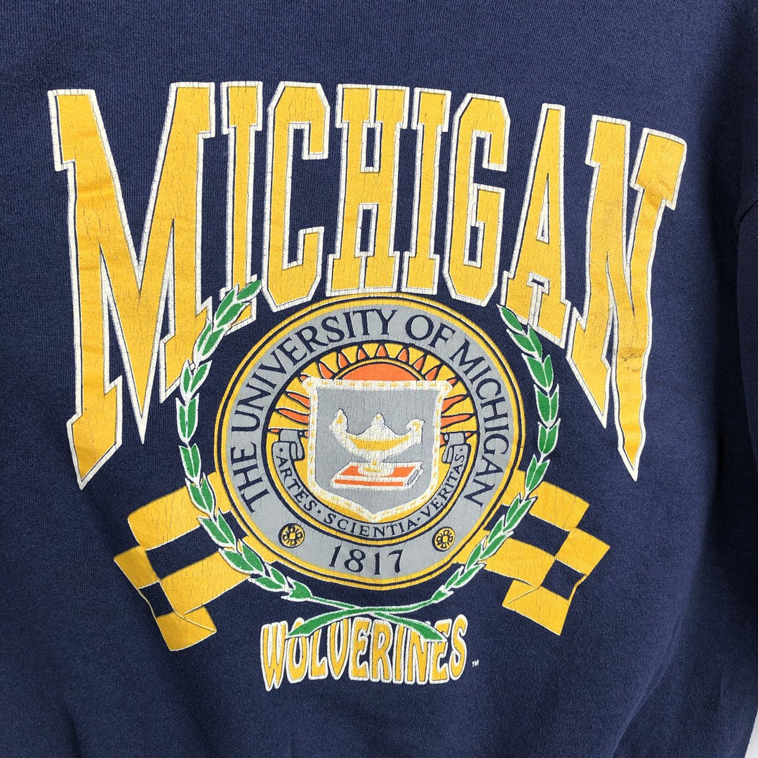 90'S Delta University of Michigan Triple Print College Sweatshirt, Made in USA, Women's Size L (Equivalent), Vintage polyester navy blue type Vintage Second Hand