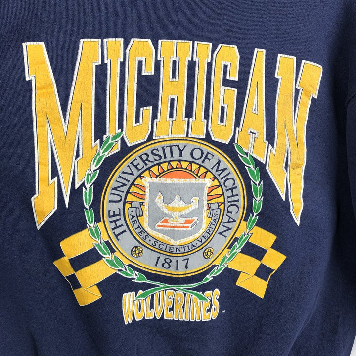 90'S Delta University of Michigan Triple Print College Sweatshirt, Made in USA, Women's Size L (Equivalent), Vintage polyester navy blue type Vintage Second Hand