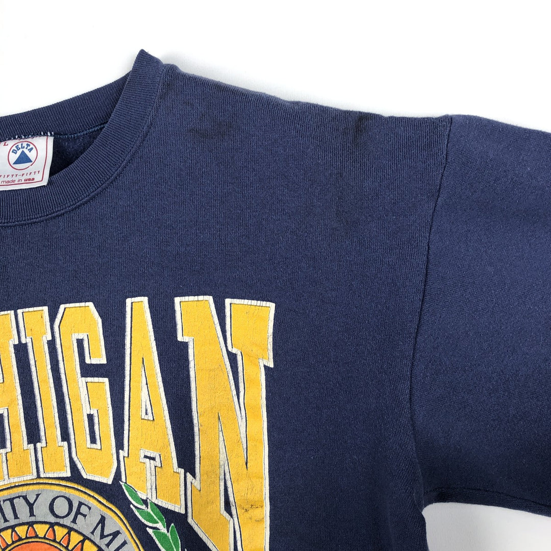 90'S Delta University of Michigan Triple Print College Sweatshirt, Made in USA, Women's Size L (Equivalent), Vintage polyester navy blue type Vintage Second Hand