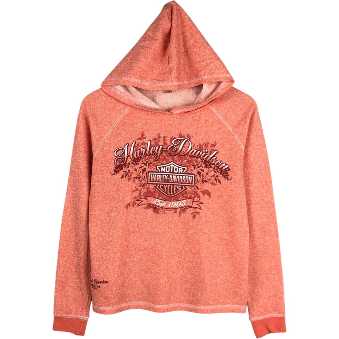 Harley-Davidson Advertising Sweatshirt Pullover Hoodie, Women's Size S (approx.) cotton coral Vintage Second Hand