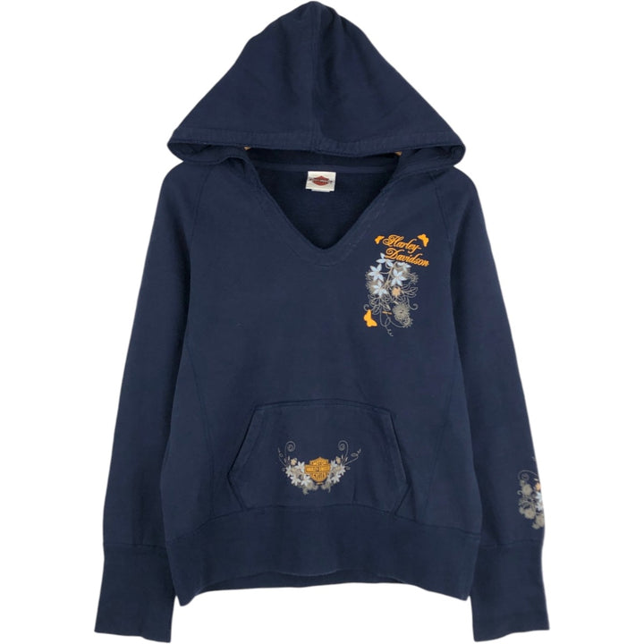 2000'S Harley-Davidson V-neck advertising sweatshirt pullover hoodie, women's size L equivalent. cotton navy blue type Vintage Second Hand