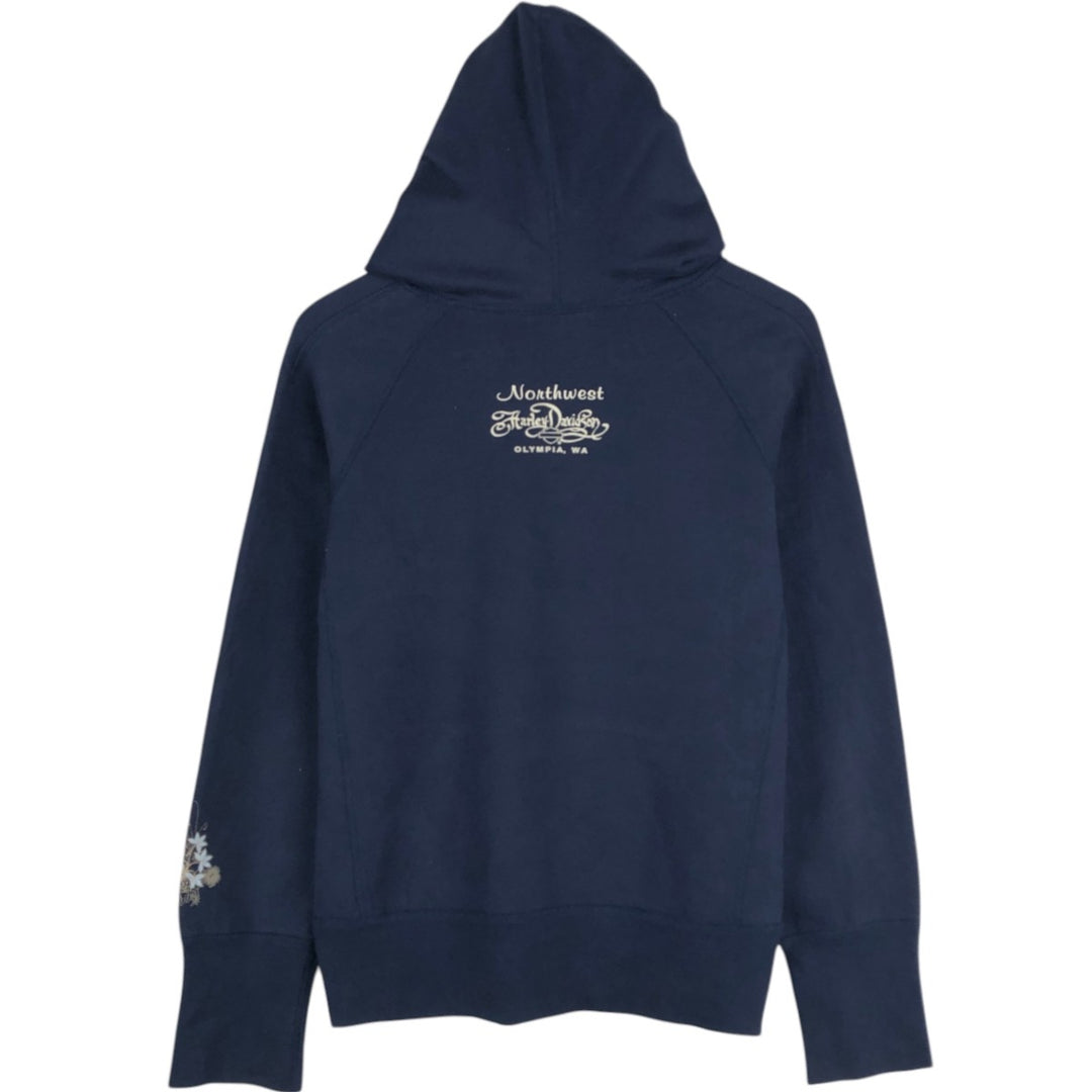 2000'S Harley-Davidson V-neck advertising sweatshirt pullover hoodie, women's size L equivalent. cotton navy blue type Vintage Second Hand