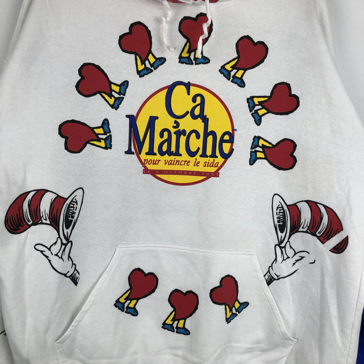 MMI DR.SEUSS Large Print Character Sweatshirt Pullover Hoodie (Women's XL equivalent) unclear white type Vintage Second Hand