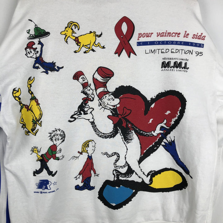 MMI DR.SEUSS Large Print Character Sweatshirt Pullover Hoodie (Women's XL equivalent) unclear white type Vintage Second Hand