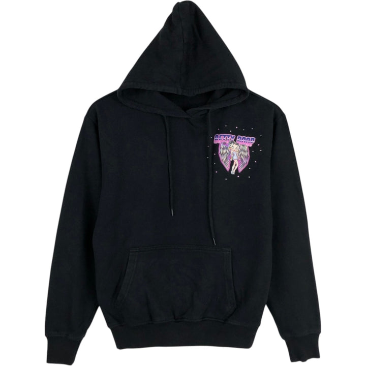 BETTY BOOP character sweatshirt pullover hoodie with rhinestones, women's size S. cotton black type Vintage Second Hand