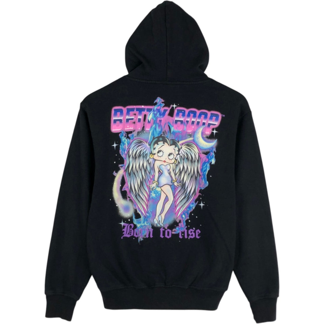 BETTY BOOP character sweatshirt pullover hoodie with rhinestones, women's size S. cotton black type Vintage Second Hand