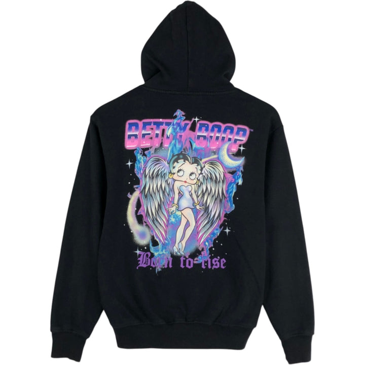 BETTY BOOP character sweatshirt pullover hoodie with rhinestones, women's size S. cotton black type Vintage Second Hand