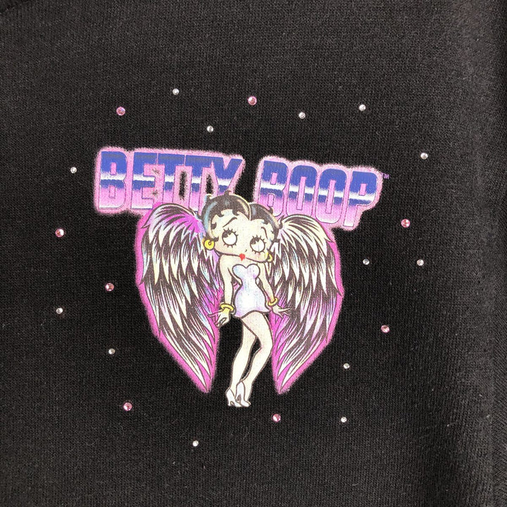 BETTY BOOP character sweatshirt pullover hoodie with rhinestones, women's size S. cotton black type Vintage Second Hand