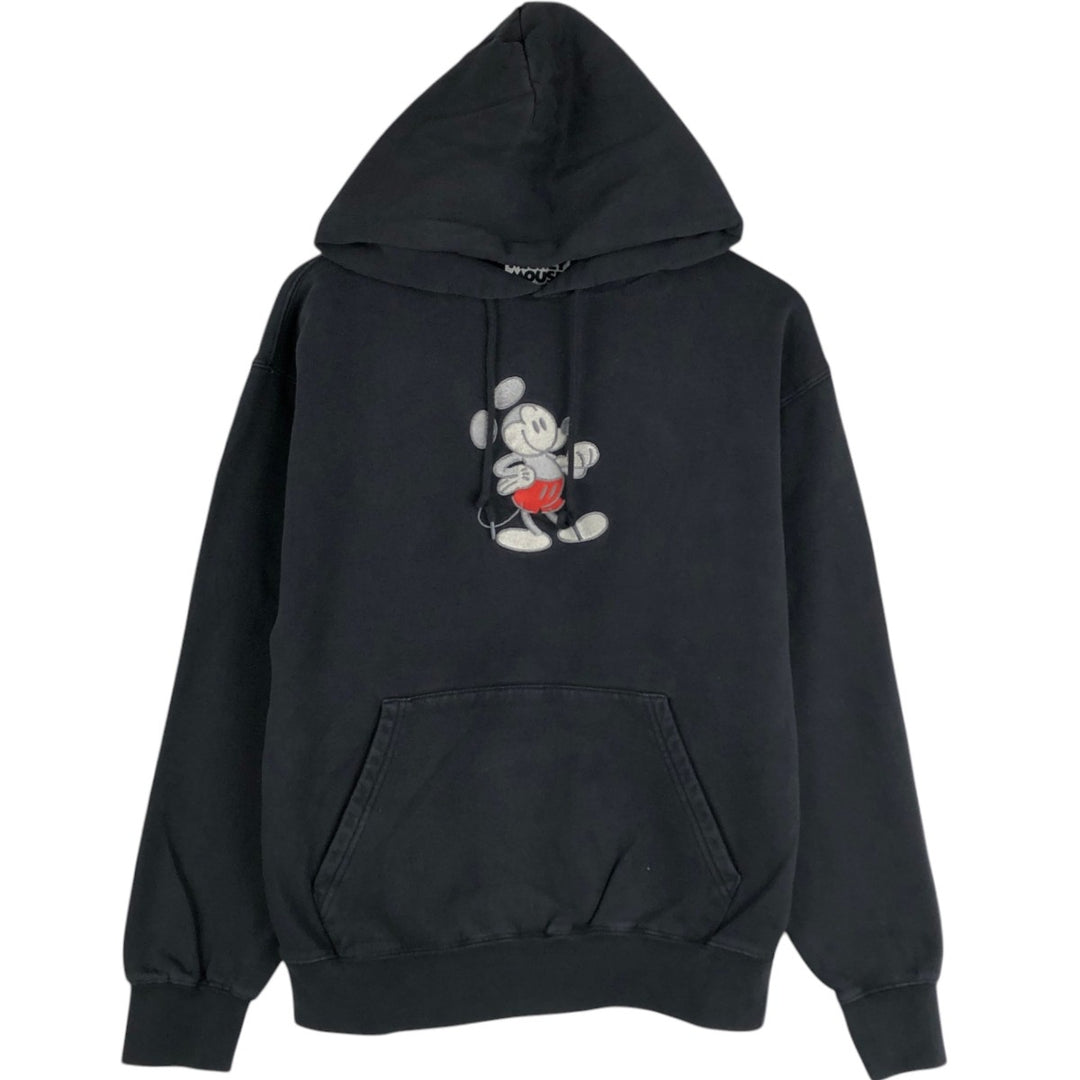 Disney MICKEY MOUSE character sweatshirt pullover hoodie, men's size S (approx.) cotton black type Vintage Second Hand