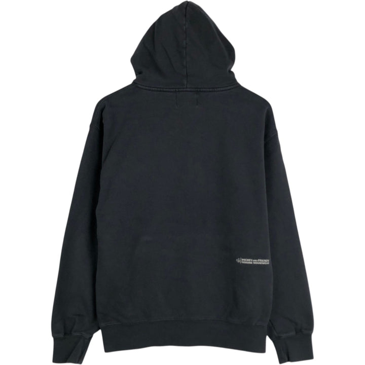 Disney MICKEY MOUSE character sweatshirt pullover hoodie, men's size S (approx.) cotton black type Vintage Second Hand