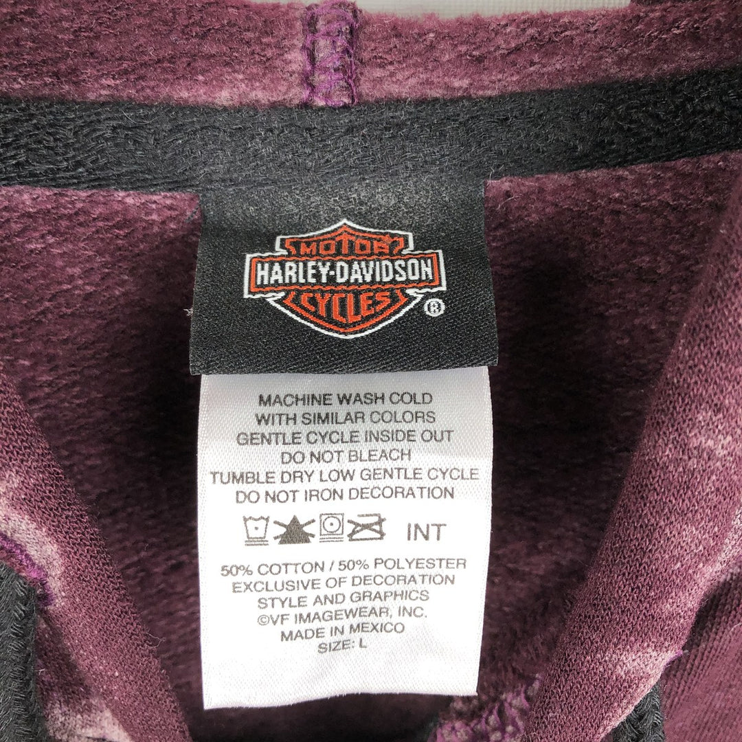 Harley-Davidson Skull Pattern Sweat Full-Zip Hoodie (Women's Size L) cotton Red type red-purple Vintage Second Hand