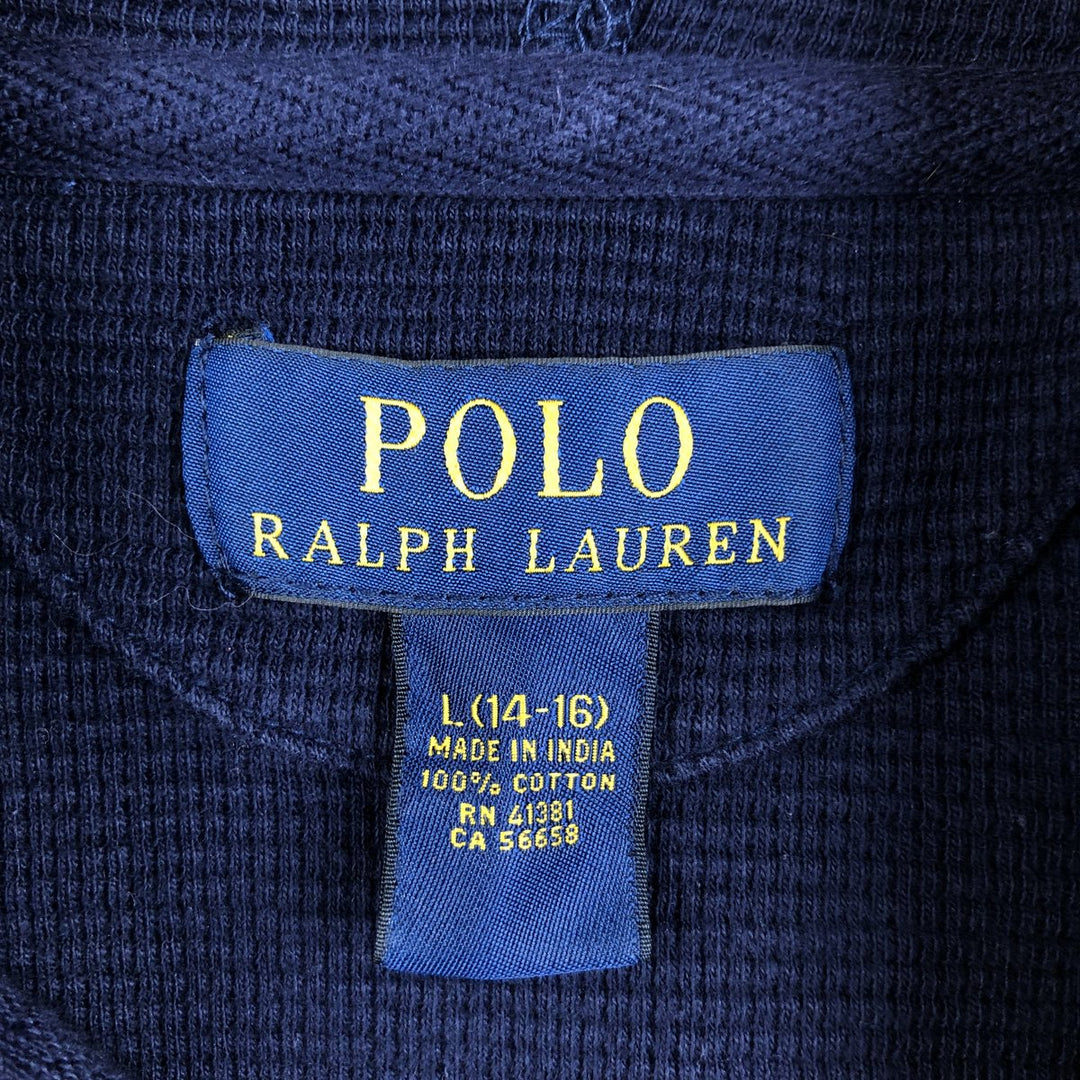 Ralph Lauren POLO RALPH LAUREN Half-Button Hooded Thermal Long-Sleeve T-Shirt, Waffle Knit, Women's Size M (approx.) cotton navy blue type Vintage Second Hand