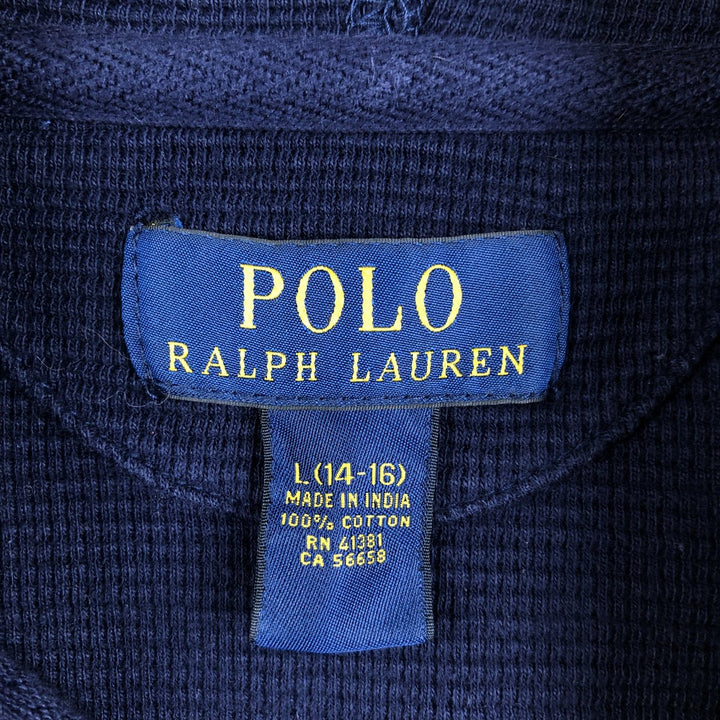 Ralph Lauren POLO RALPH LAUREN Half-Button Hooded Thermal Long-Sleeve T-Shirt, Waffle Knit, Women's Size M (approx.) cotton navy blue type Vintage Second Hand