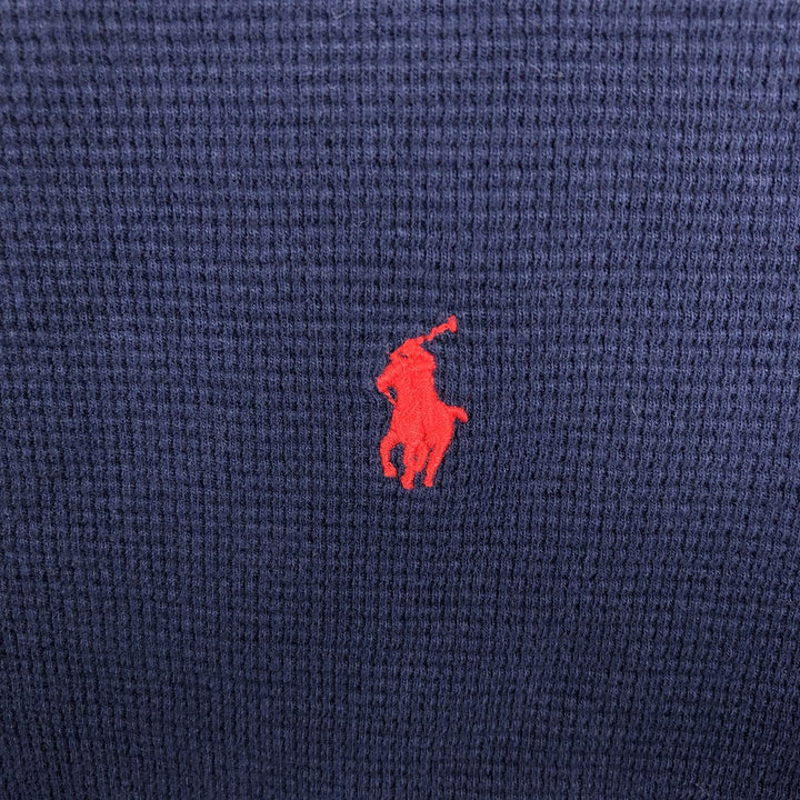 Ralph Lauren POLO RALPH LAUREN Half-Button Hooded Thermal Long-Sleeve T-Shirt, Waffle Knit, Women's Size M (approx.) cotton navy blue type Vintage Second Hand