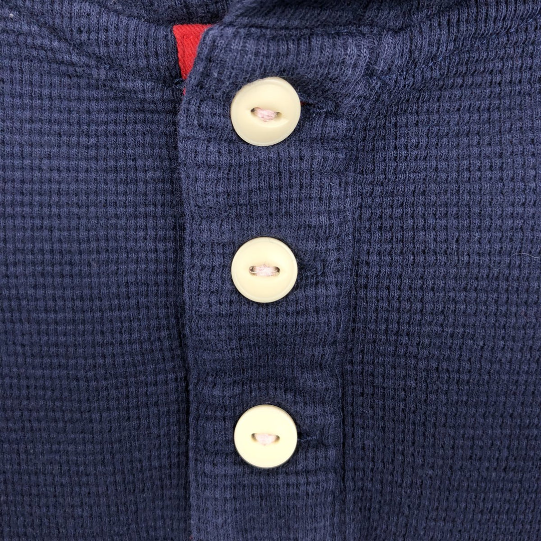 Ralph Lauren POLO RALPH LAUREN Half-Button Hooded Thermal Long-Sleeve T-Shirt, Waffle Knit, Women's Size M (approx.) cotton navy blue type Vintage Second Hand