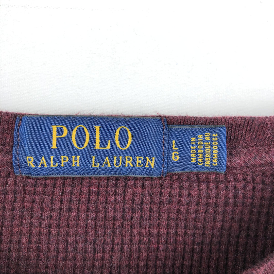 Ralph Lauren POLO RALPH LAUREN Thermal Long-Sleeve T-Shirt, Waffle Pattern, Women's Size L (approx.) cotton bordeaux Vintage Second Hand