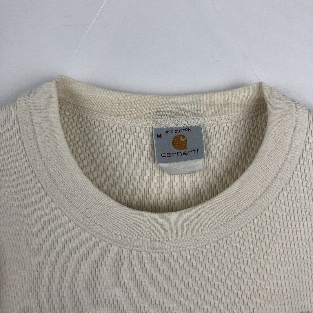 Carhartt Thermal Long-Sleeve T-Shirt, Honeycomb Pattern, Made in USA, Women's Size M (equivalent) cotton pale white type Vintage Second Hand
