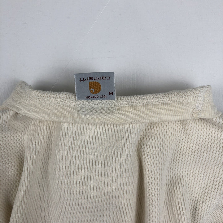 Carhartt Thermal Long-Sleeve T-Shirt, Honeycomb Pattern, Made in USA, Women's Size M (equivalent) cotton pale white type Vintage Second Hand