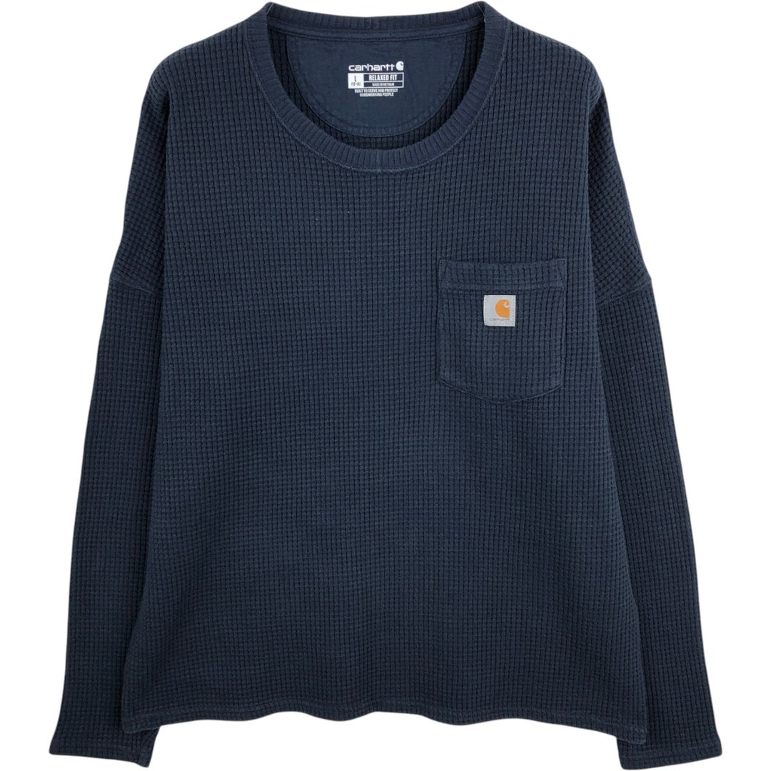 Carhartt Relaxed Fit Thermal Long-Sleeve T-Shirt, Waffle Pattern, Women's Size XL (approx.) cotton navy blue type Vintage Second Hand