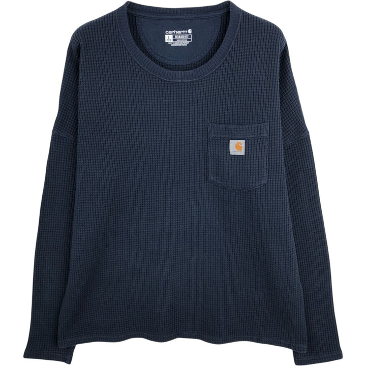 Carhartt Relaxed Fit Thermal Long-Sleeve T-Shirt, Waffle Pattern, Women's Size XL (approx.) cotton navy blue type Vintage Second Hand