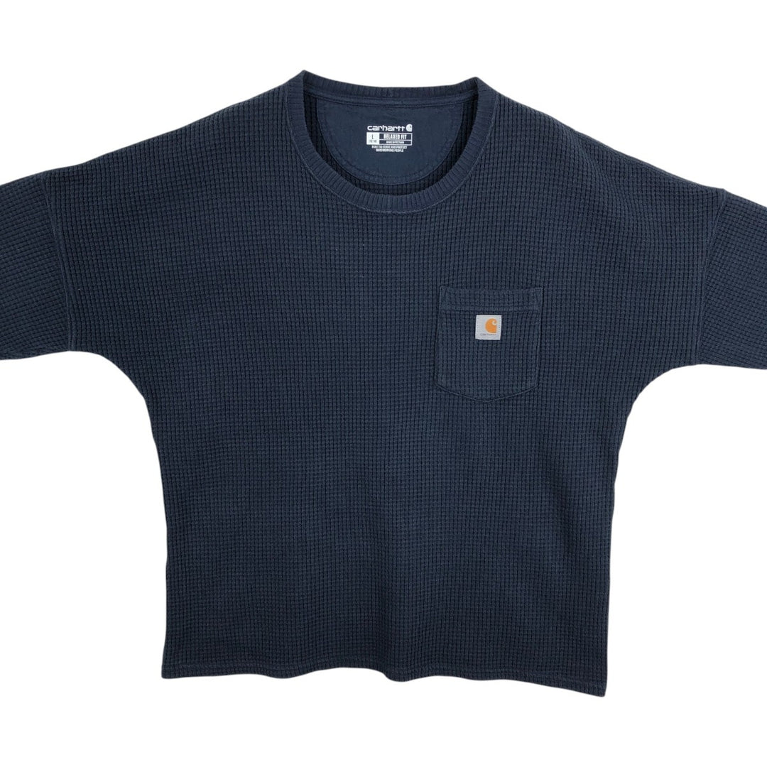 Carhartt Relaxed Fit Thermal Long-Sleeve T-Shirt, Waffle Pattern, Women's Size XL (approx.) cotton navy blue type Vintage Second Hand