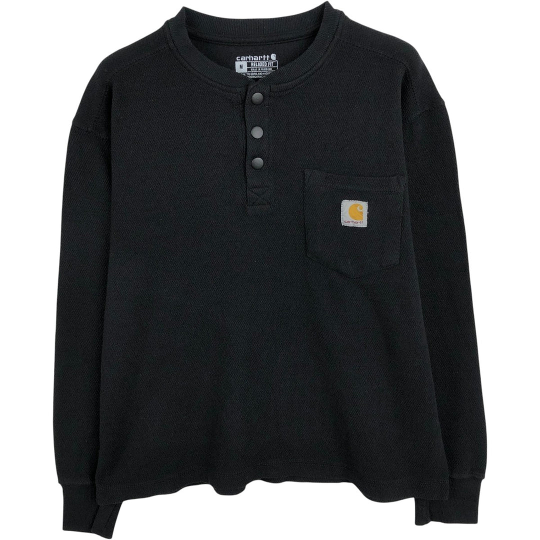 Carhartt Relaxed Fit Henley Neck Thermal Long Tee, Honeycomb, Men's Size M cotton black type Vintage Second Hand
