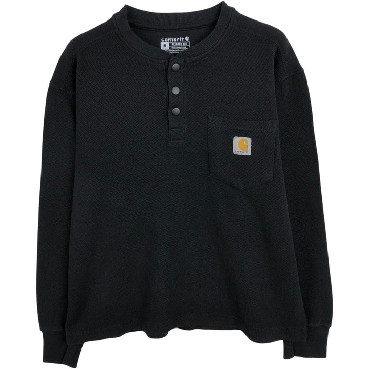 Carhartt Relaxed Fit Henley Neck Thermal Long Tee, Honeycomb, Men's Size M cotton black type Vintage Second Hand