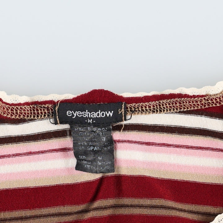 eyeshadow multi-stripe henley neck long-sleeved T-shirt (women's size M) unclear pink type Vintage Second Hand