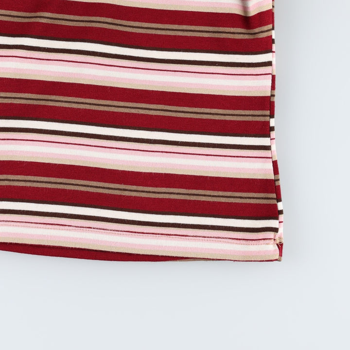eyeshadow multi-stripe henley neck long-sleeved T-shirt (women's size M) unclear pink type Vintage Second Hand