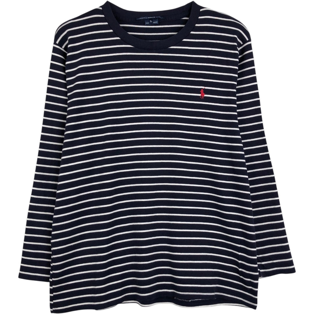 Ralph Lauren RALPH LAUREN SPORT Striped Pattern Long-Sleeve T-Shirt (Women's Size XL) cotton navy blue type Vintage Second Hand