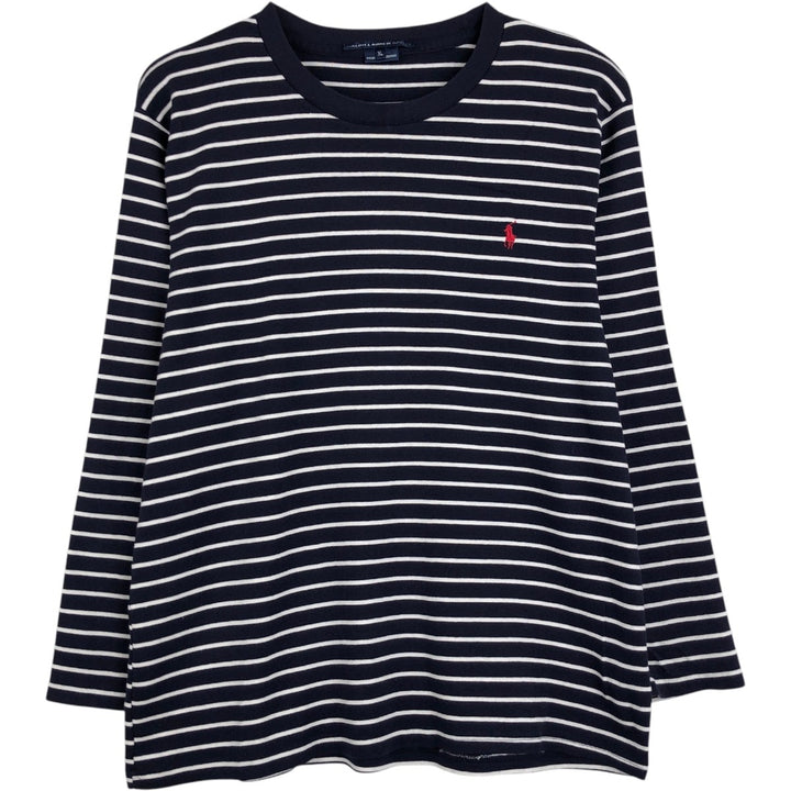 Ralph Lauren RALPH LAUREN SPORT Striped Pattern Long-Sleeve T-Shirt (Women's Size XL) cotton navy blue type Vintage Second Hand