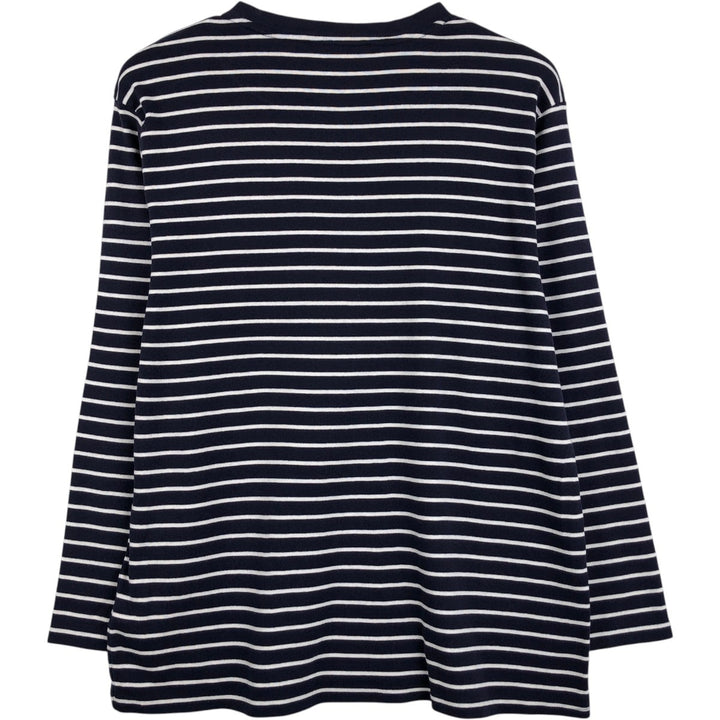 Ralph Lauren RALPH LAUREN SPORT Striped Pattern Long-Sleeve T-Shirt (Women's Size XL) cotton navy blue type Vintage Second Hand