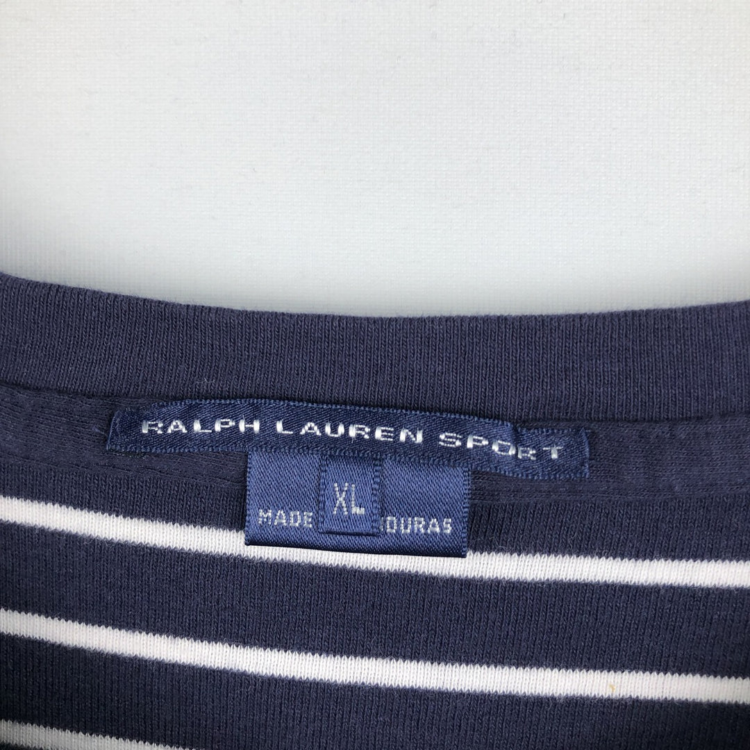 Ralph Lauren RALPH LAUREN SPORT Striped Pattern Long-Sleeve T-Shirt (Women's Size XL) cotton navy blue type Vintage Second Hand