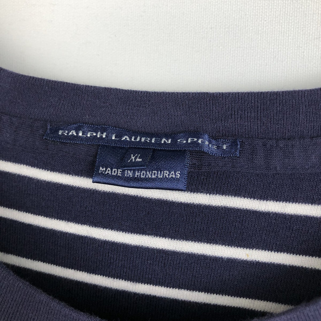 Ralph Lauren RALPH LAUREN SPORT Striped Pattern Long-Sleeve T-Shirt (Women's Size XL) cotton navy blue type Vintage Second Hand